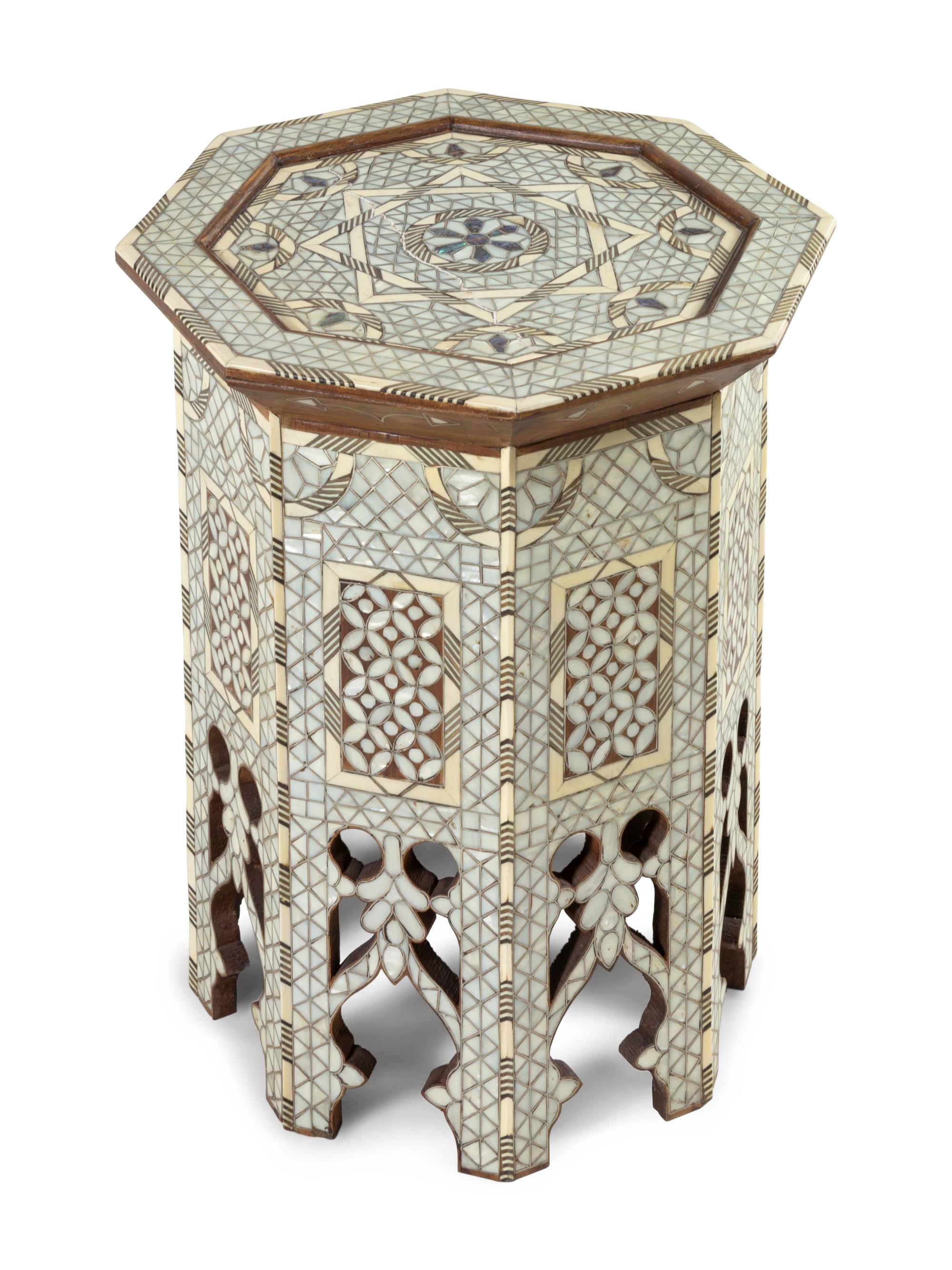 A Syrian or Egyptian Mother-of-Pearl Inlaid Octagonal Side Table