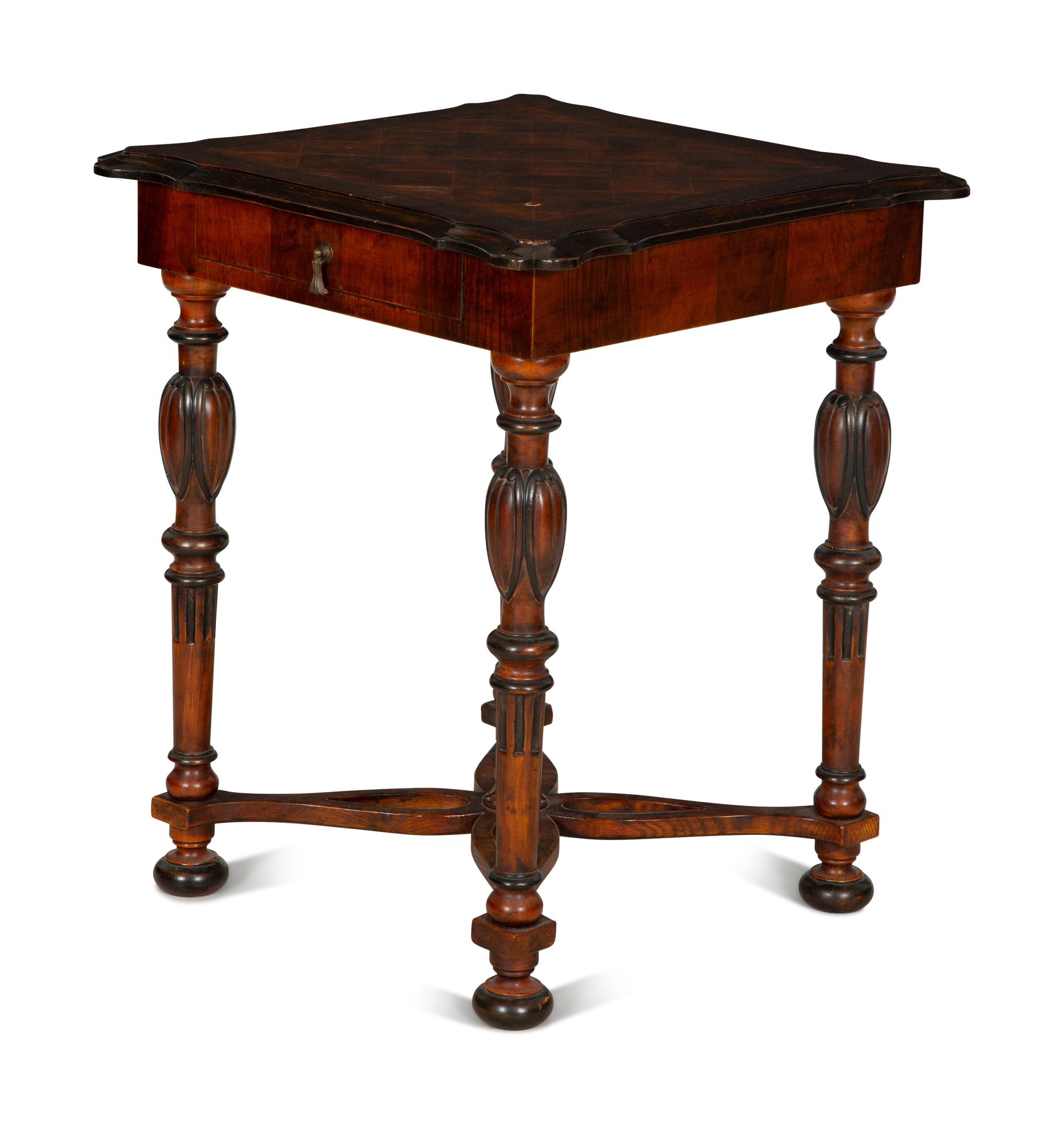 A Mahogany and Oak Side Table with Parquetry Inlaid Top