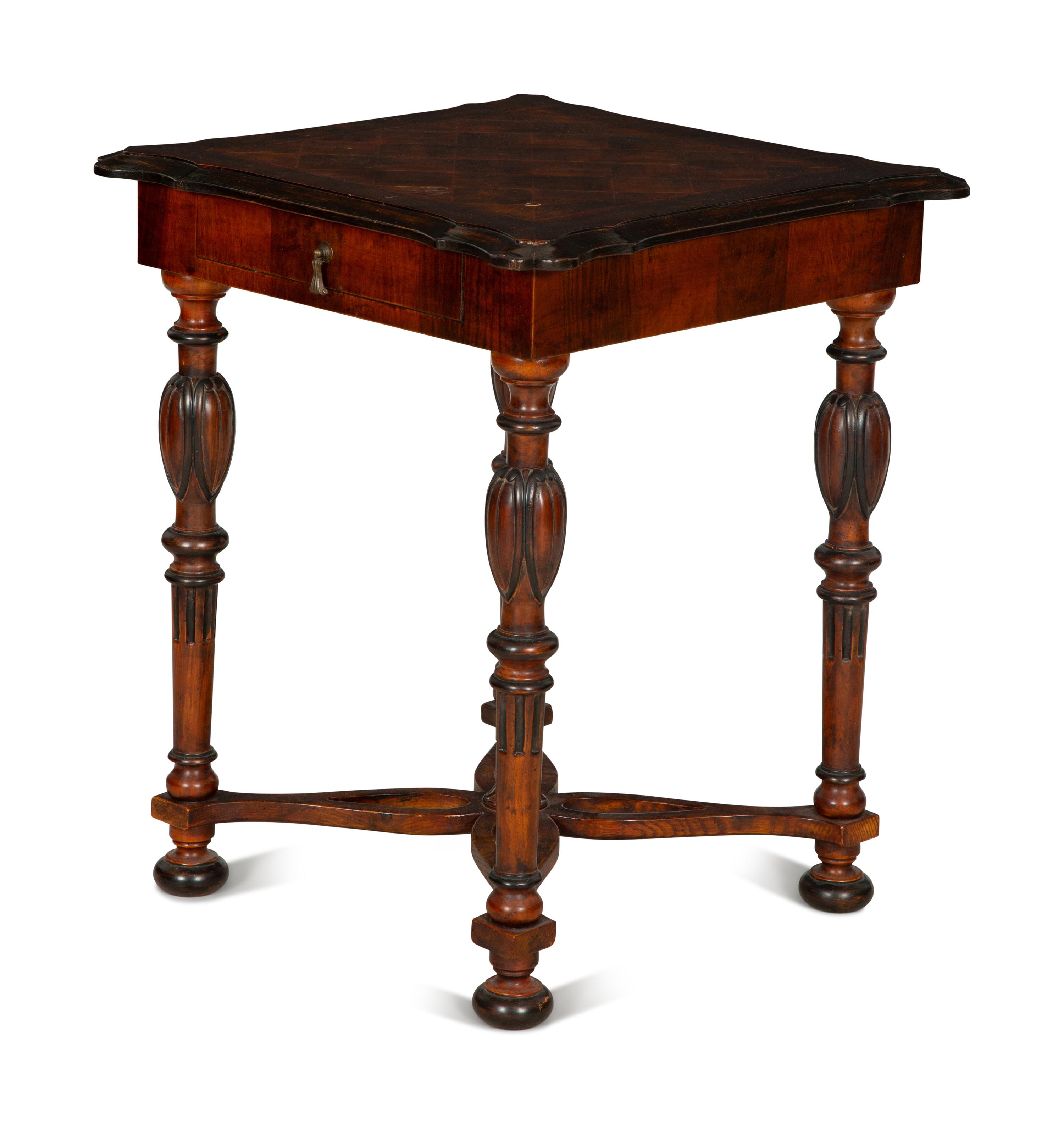 A Mahogany and Oak Side Table with Parquetry Inlaid Top