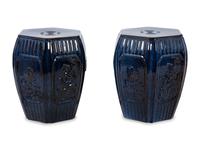Six Chinese Blue Glazed Barrel-Form Hexagonal Garden Seats — 20TH CENTURY