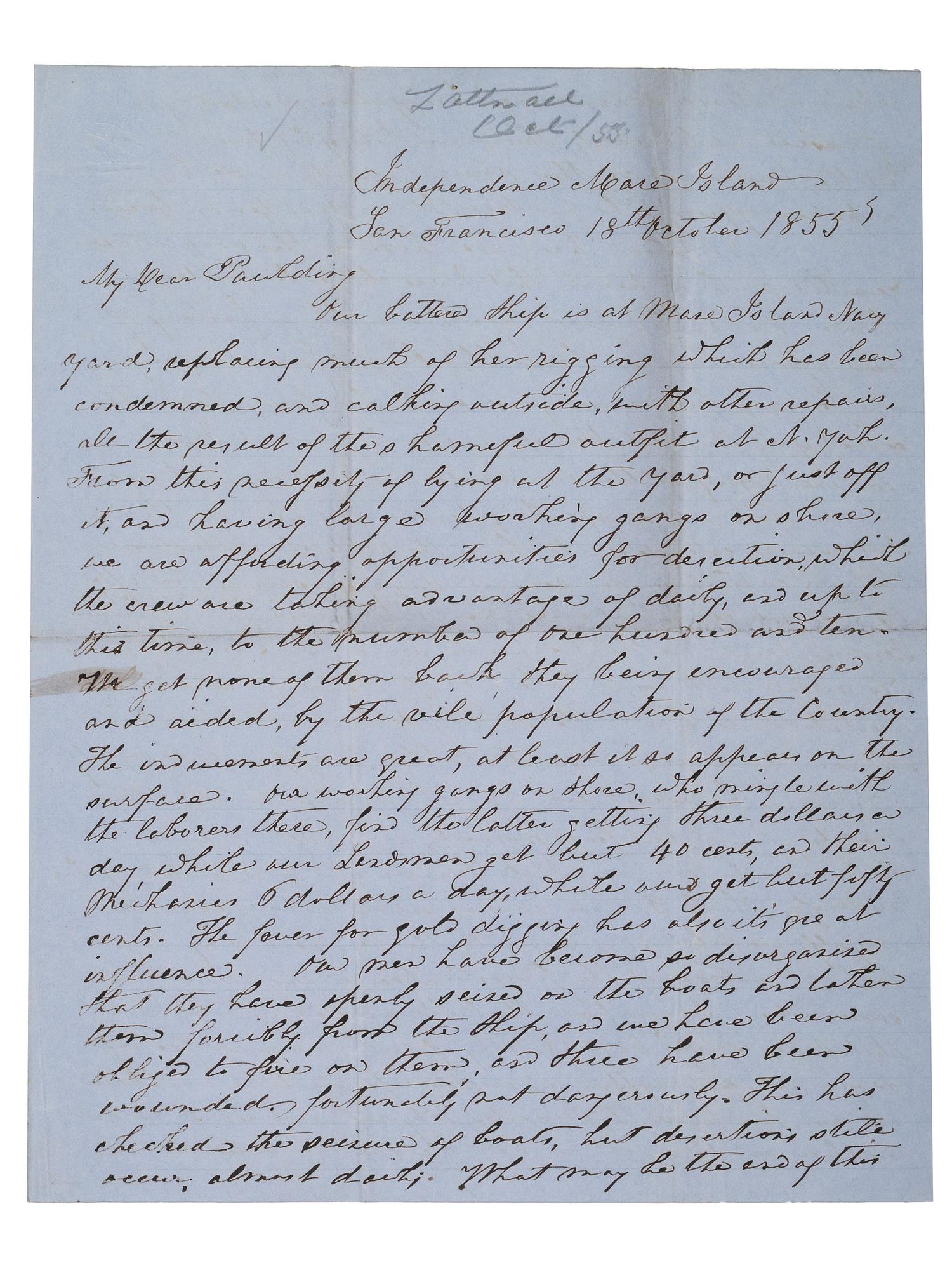 [US NAVY]. TATTNALL, Commodore Josiah (1795-1871). Correspondence from Josiah Tattnall III to his longtime friend Commodore Hiram Paulding, 1830s-1850s. [ With: ] Paulding's manuscript account of their friendship.