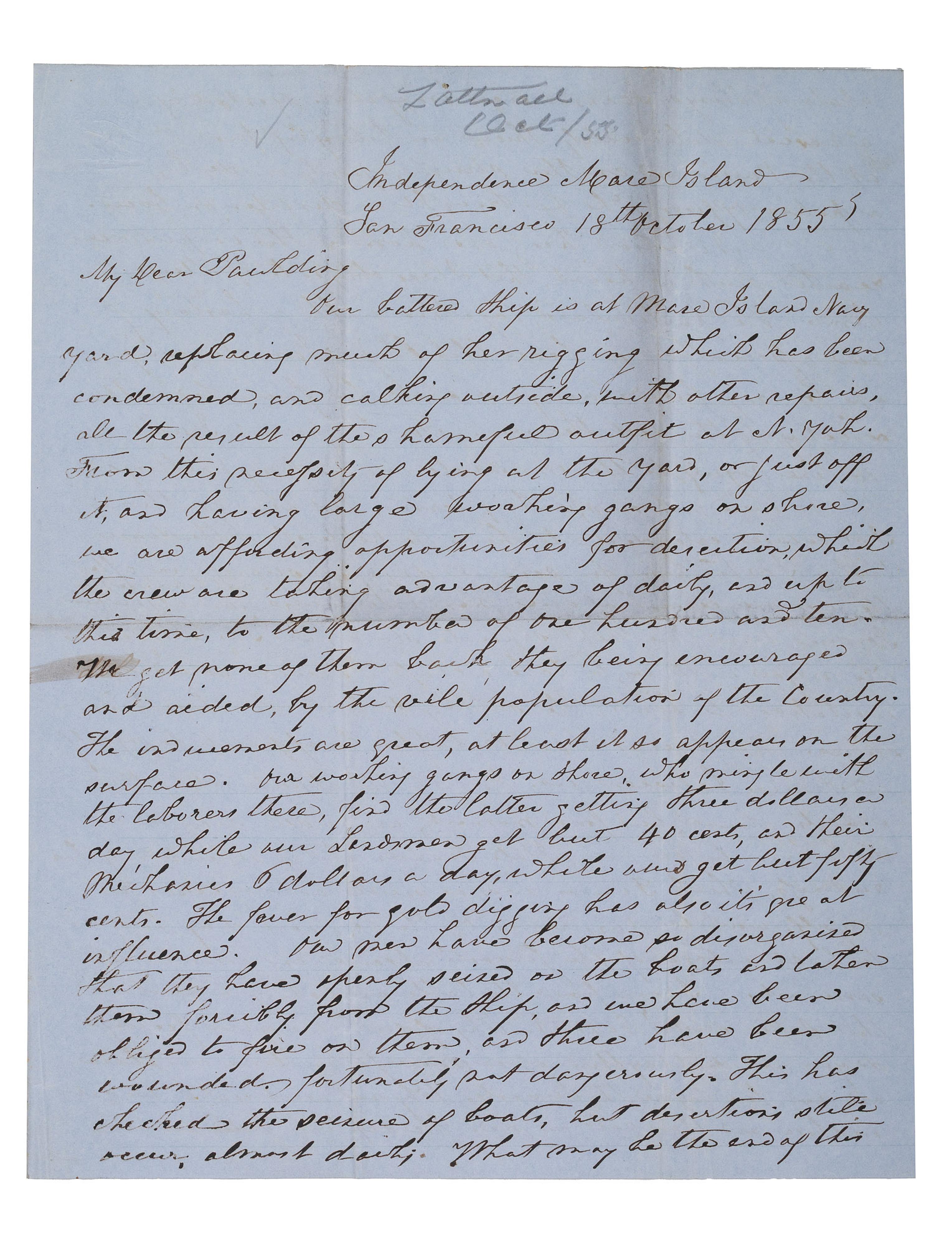 [US NAVY]. TATTNALL, Commodore Josiah (1795-1871). Correspondence from Josiah Tattnall III to his longtime friend Commodore Hiram Paulding, 1830s-1850s. [ With: ] Paulding's manuscript account of their friendship.