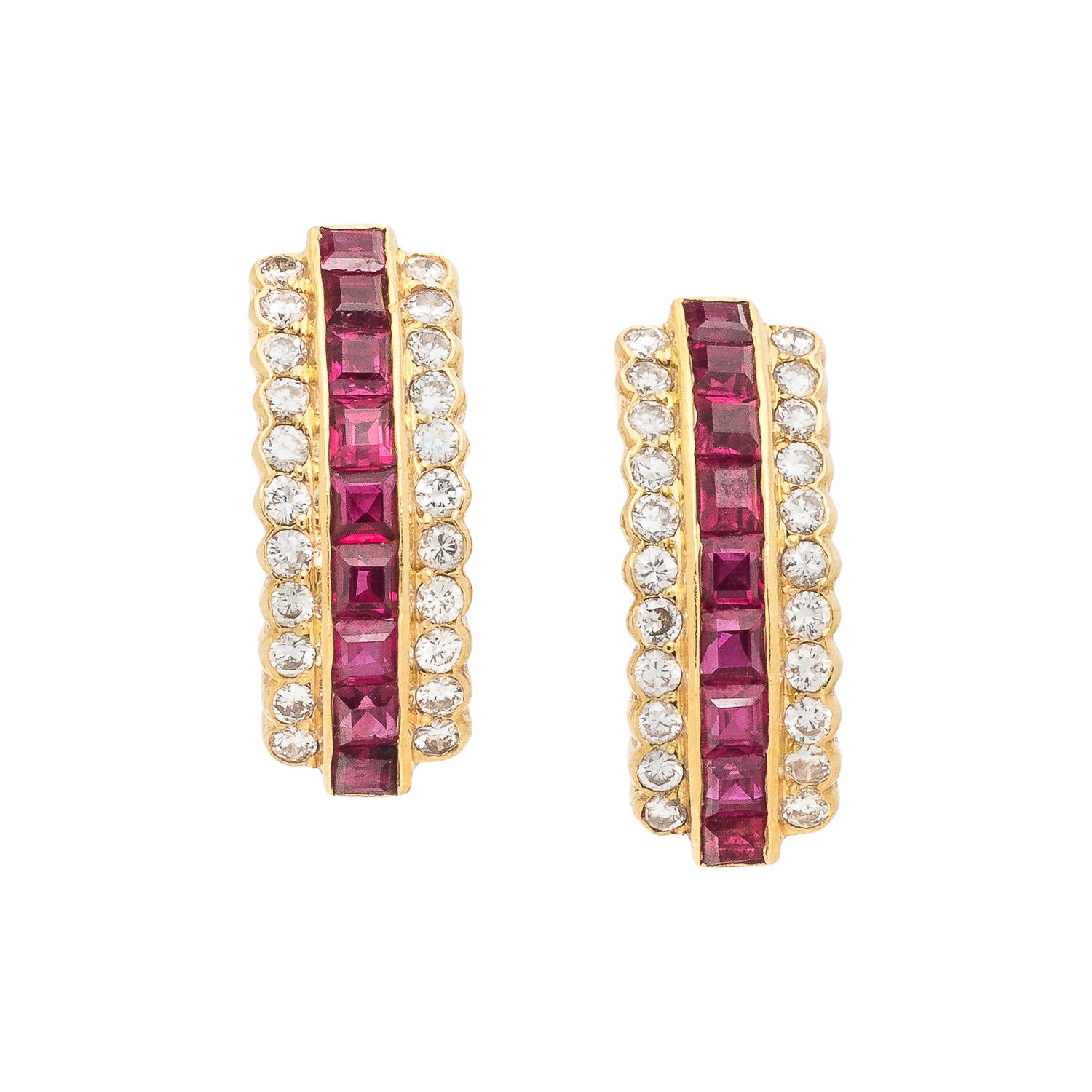 SYNTHETIC RUBY AND DIAMOND EARRINGS