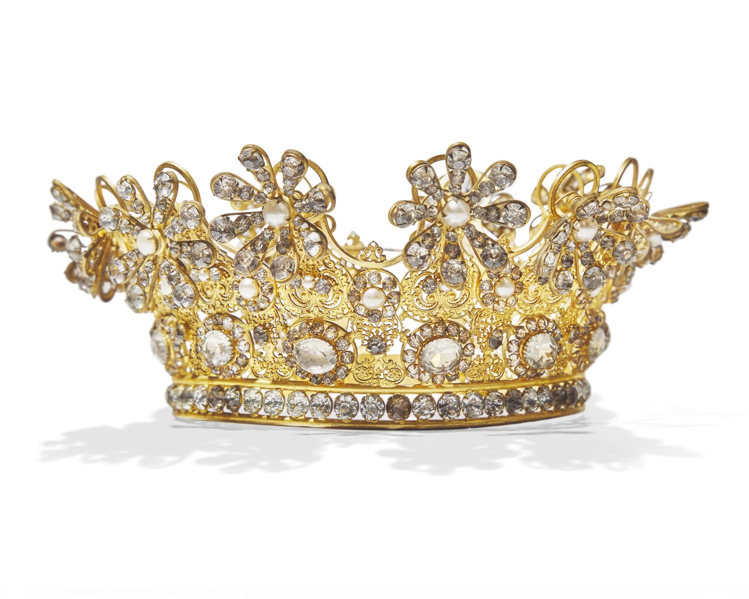 A gilt metal, paste stone, and pearl crown made for Sarah Bernhardt in Medea , stamped, "L. Lagarde Paris," circa 1898