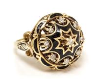 A 14 Karat Yellow Gold, Diamond and Enamel Ring,