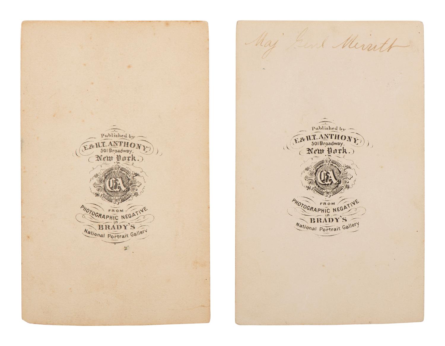 [CIVIL WAR - GETTYSBURG]. A group of 2 CDVs, incl. Wesley Merritt and Thomas Devin.