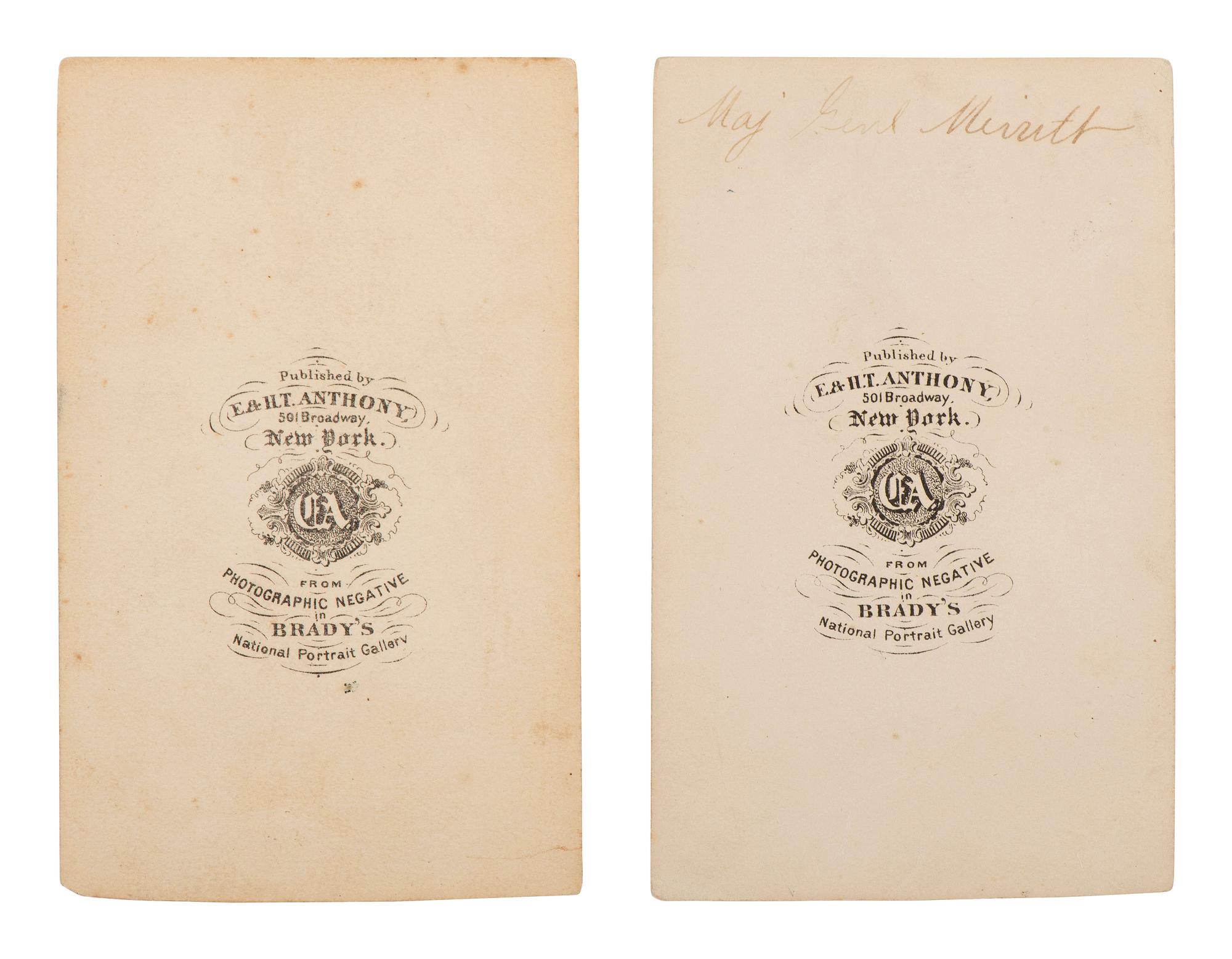 [CIVIL WAR - GETTYSBURG]. A group of 2 CDVs, incl. Wesley Merritt and Thomas Devin.