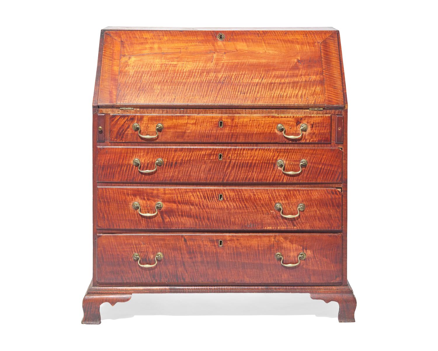 A Chippendale Tiger Maple Slant-Front Desk, Southeastern Pennsylvania, Circa 1770
