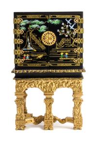 A William and Mary Style Brass Mounted and Japanned Cabinet on Stand Height 5 3/4 x width 3 1/2 x depth 1 5/8 inches. — Joe Turner