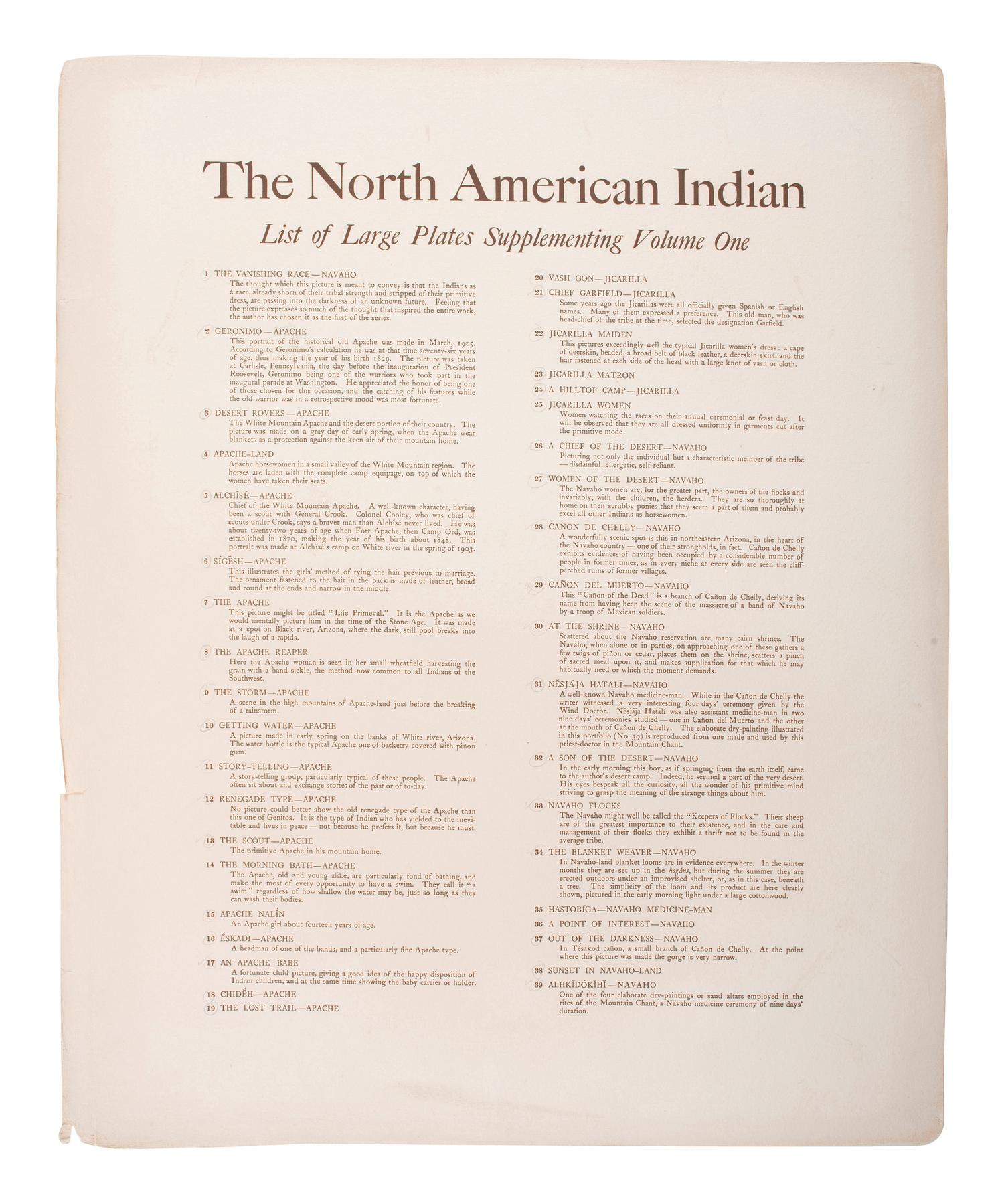 CURTIS, Edward (1868-1952). Group of 22 photogravures, most from portfolio 1 of The North American Indian.
