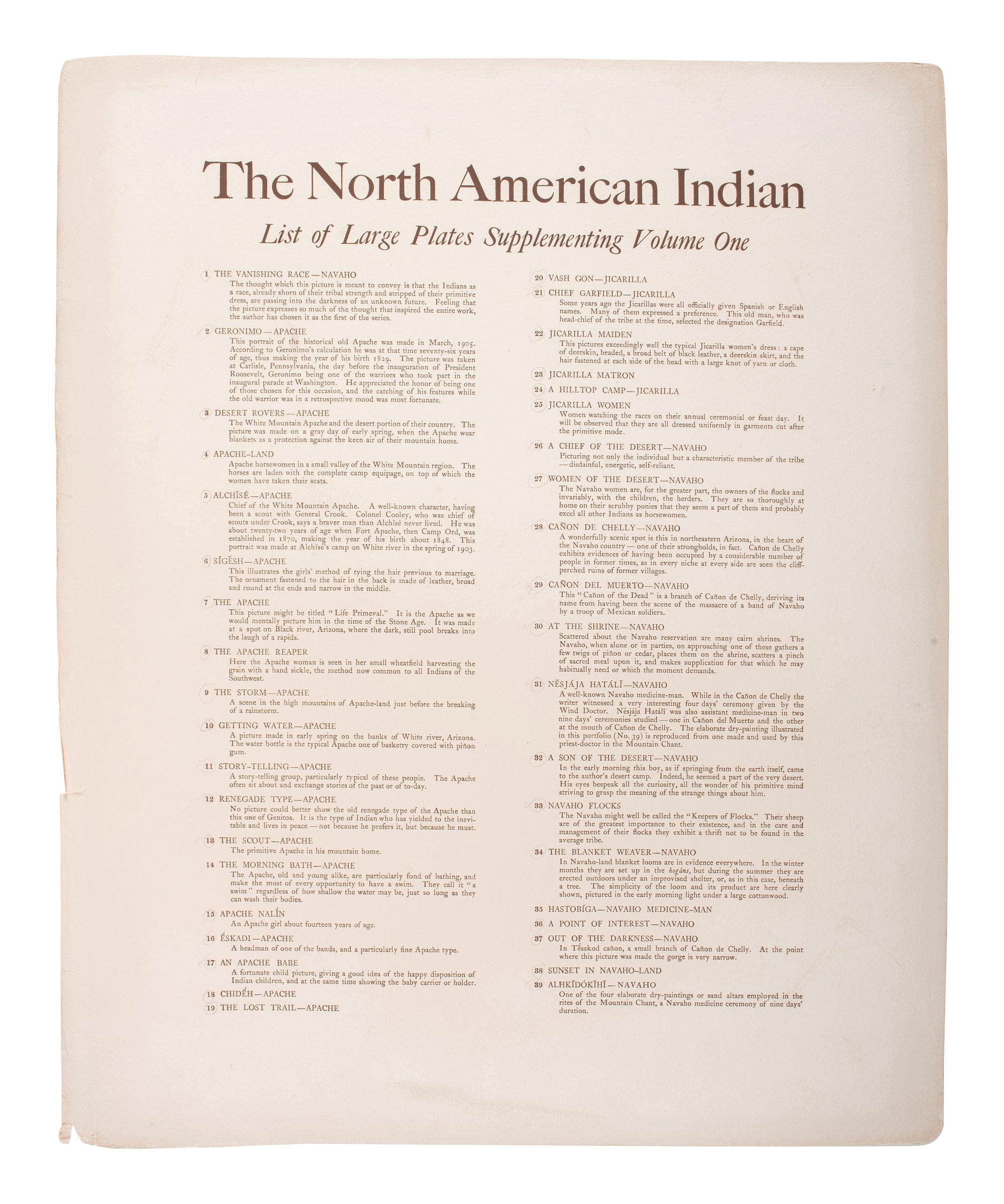CURTIS, Edward (1868-1952). Group of 22 photogravures, most from portfolio 1 of The North American Indian.