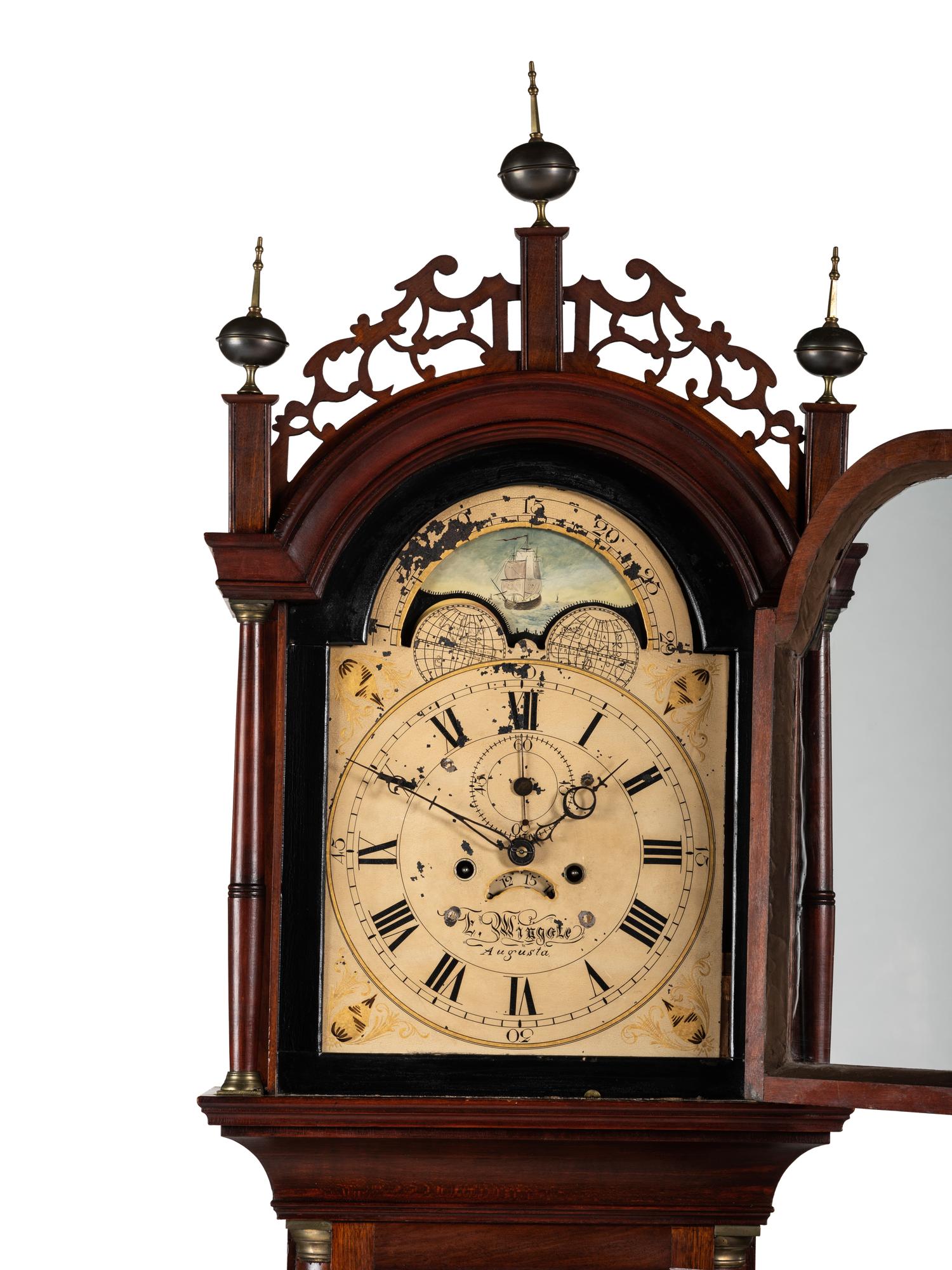 A Federal Inlaid Mahogany Tall Case Clock With Works by Frederick Wingate, Augusta, Maine