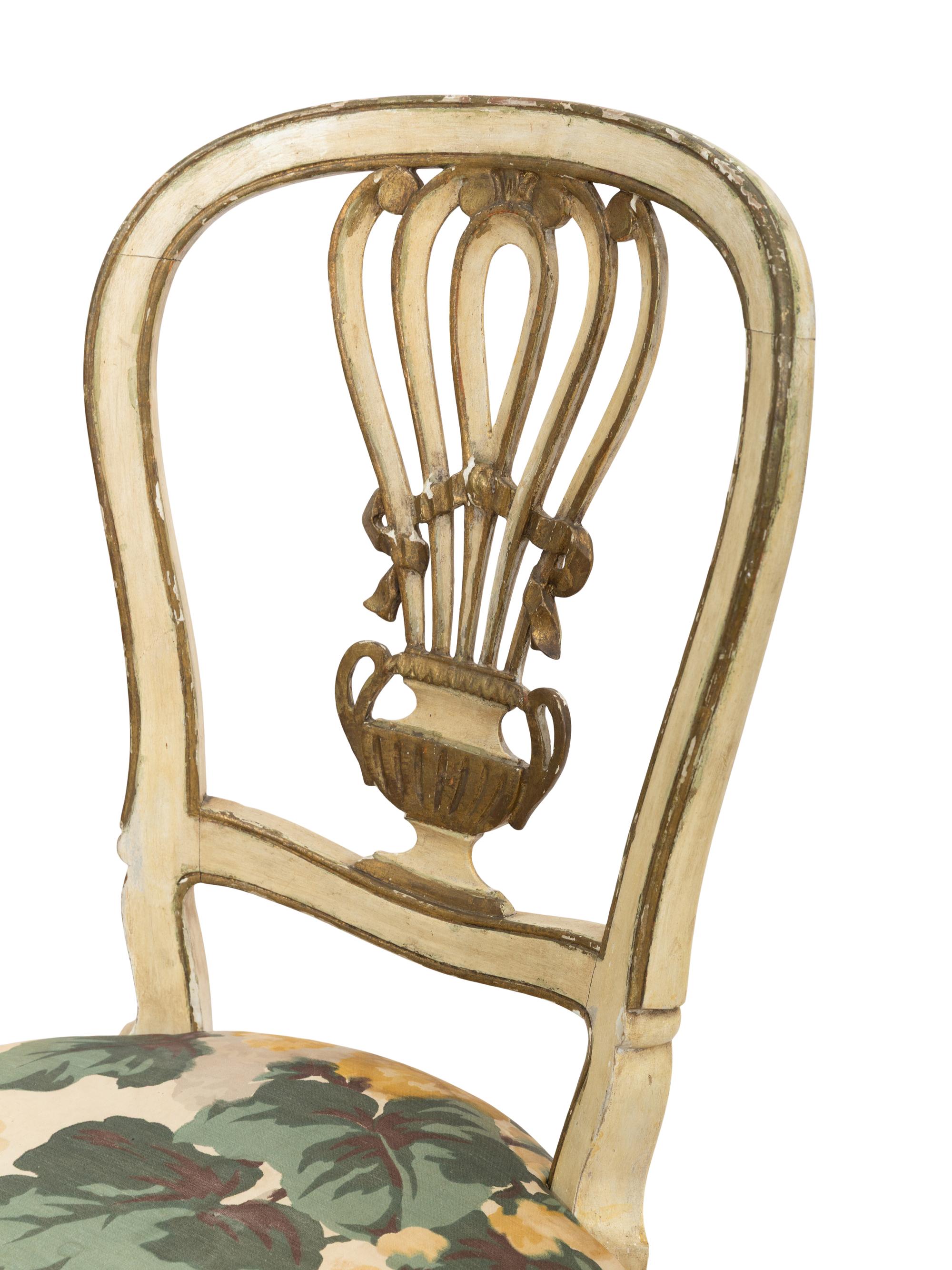 A Pair of French Paint-Decorated Montgolfier-Style Dining Chairs