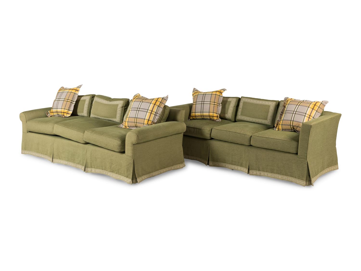 A Pair of Custom Three-Cushion Sofas