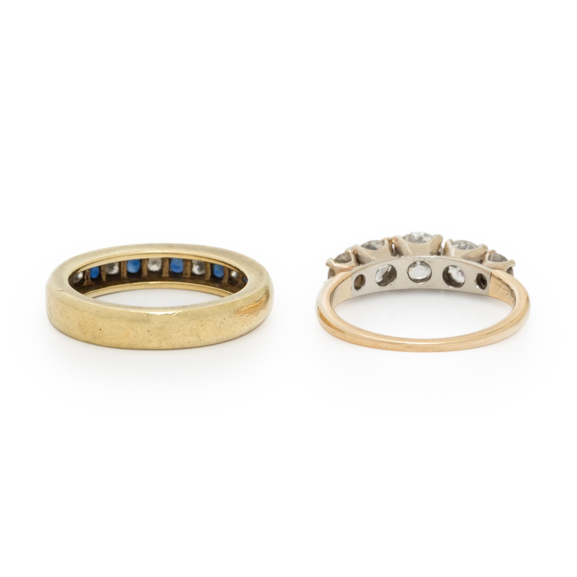 TWO DIAMOND AND YELLOW GOLD RINGS