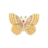 JEAN VITAU, DIAMOND, COLORED DIAMOND AND MULTIGEM BUTTERFLY BROOCH