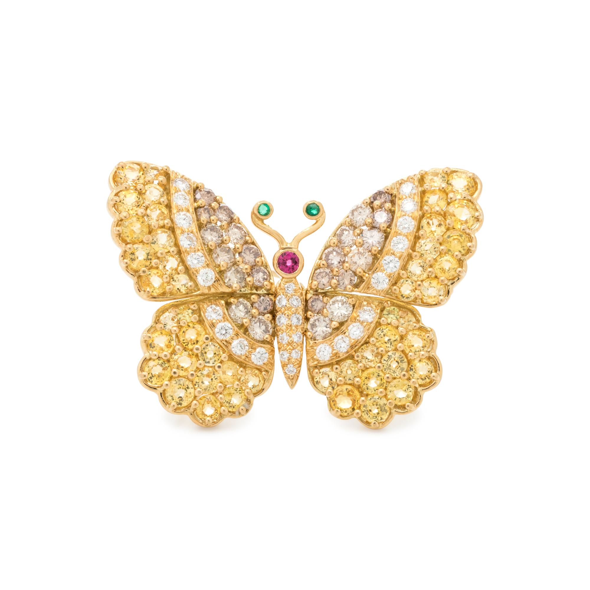 JEAN VITAU, DIAMOND, COLORED DIAMOND AND MULTIGEM BUTTERFLY BROOCH