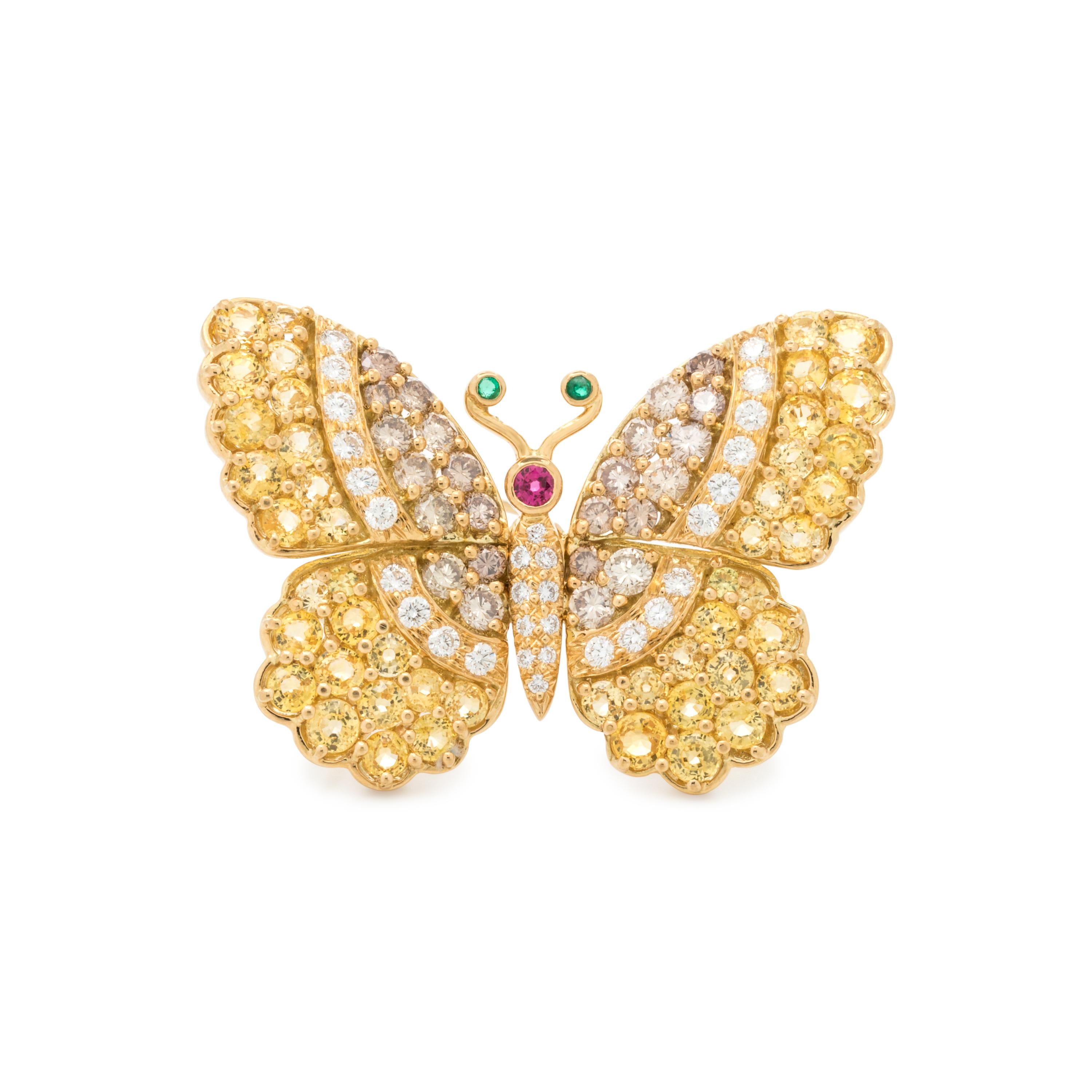 JEAN VITAU, DIAMOND, COLORED DIAMOND AND MULTIGEM BUTTERFLY BROOCH
