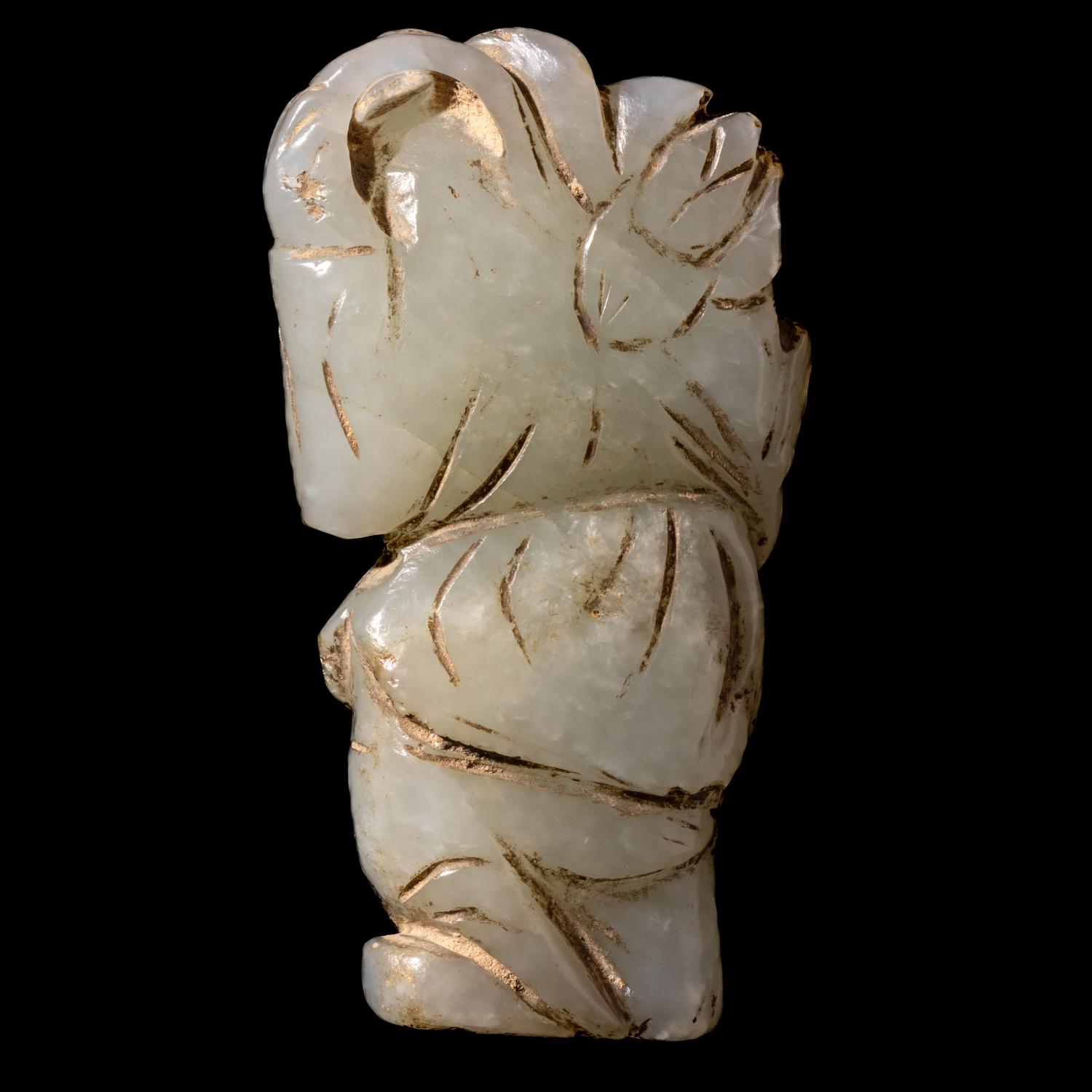 A Small Chinese Celadon Jade Figure of a Boy