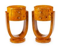 A Pair of Art Deco Style Circular Birch Nightstands