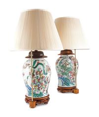Two Chinese Enameled Porcelain Jars, Mounted as Lamps
