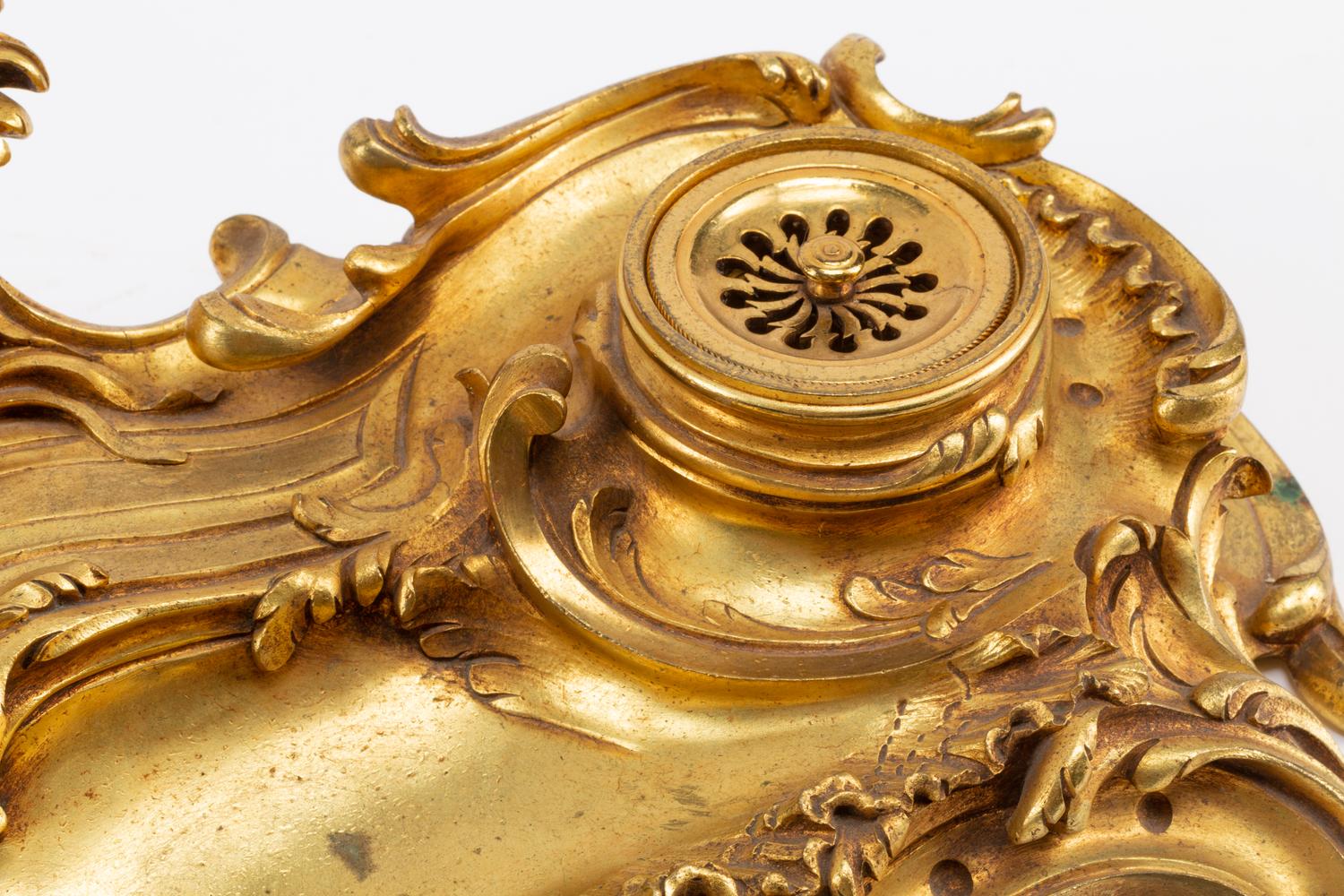 A Louis XV Style Gilt Bronze Mounted Inkwell