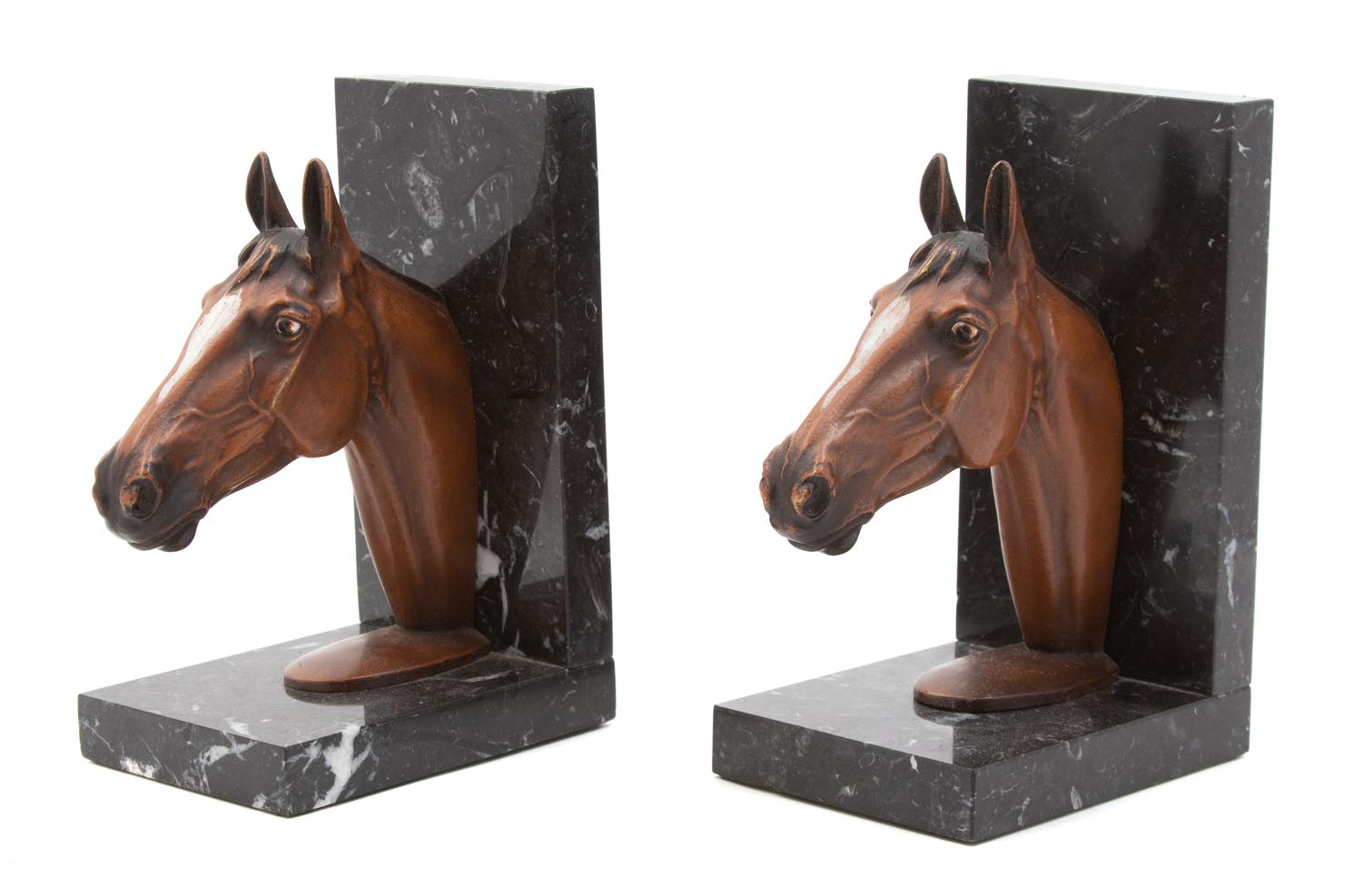 A Pair of Austrian Cold Painted Bronze Horsehead Bookends Height 7 inches. — TURN OF THE CENTURY