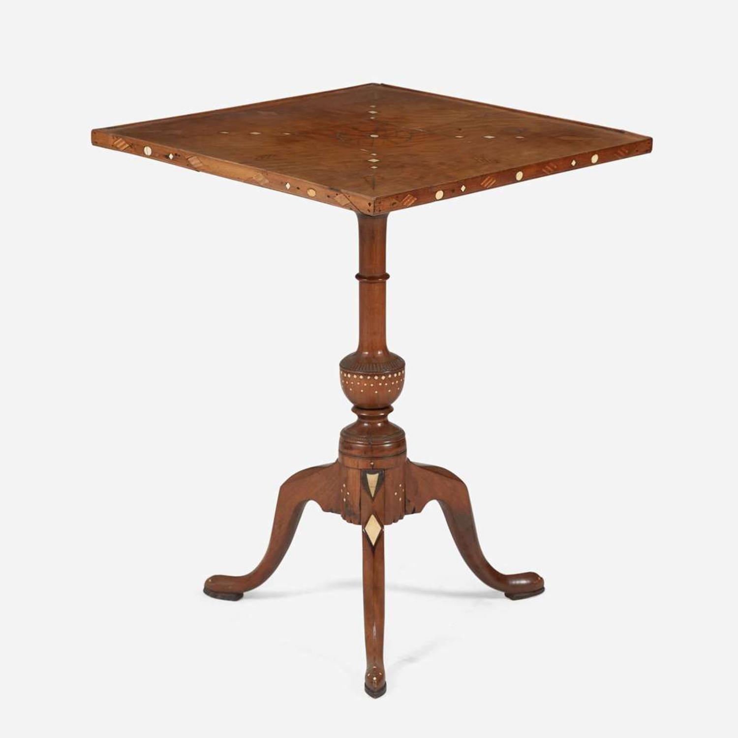 A Federal or George III inlaid mahogany and fruitwood tilt-top candlestand late 18th / early 19th century