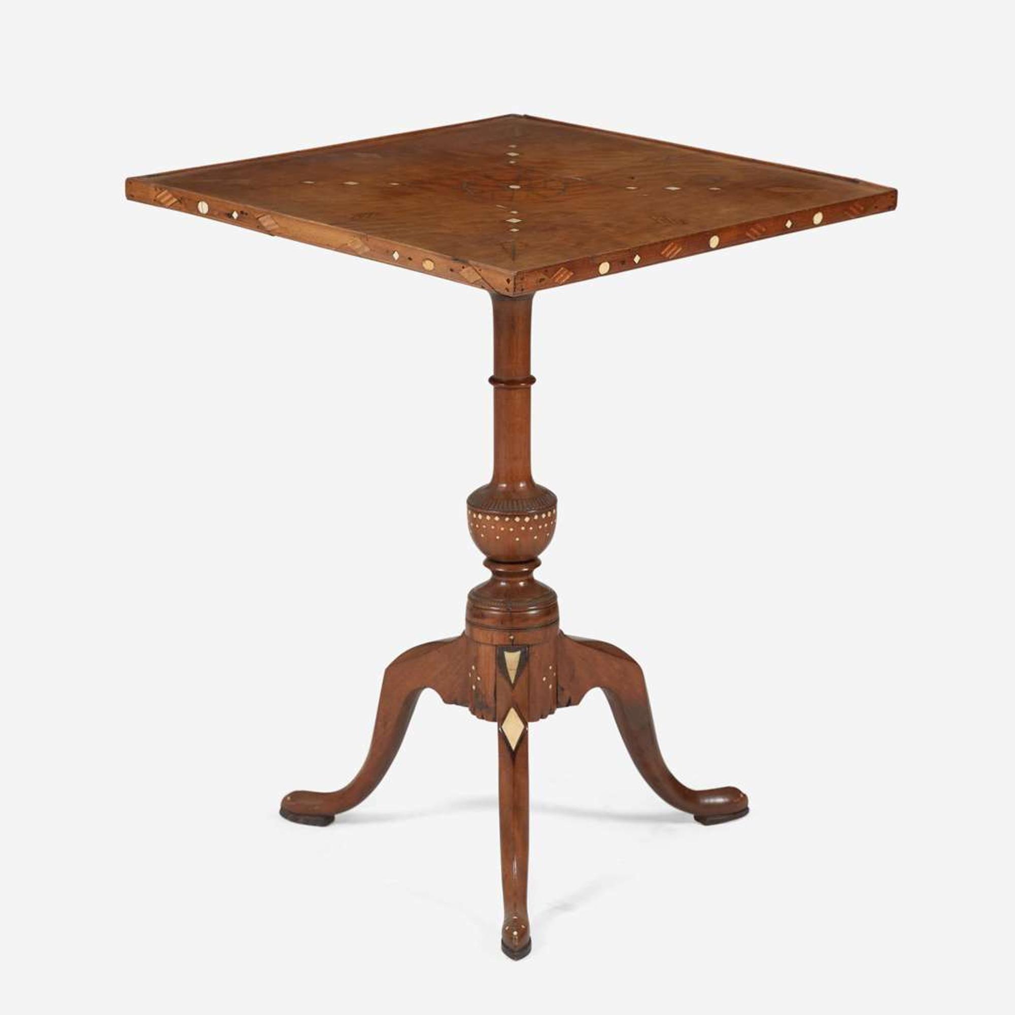 A Federal or George III inlaid mahogany and fruitwood tilt-top candlestand late 18th / early 19th century