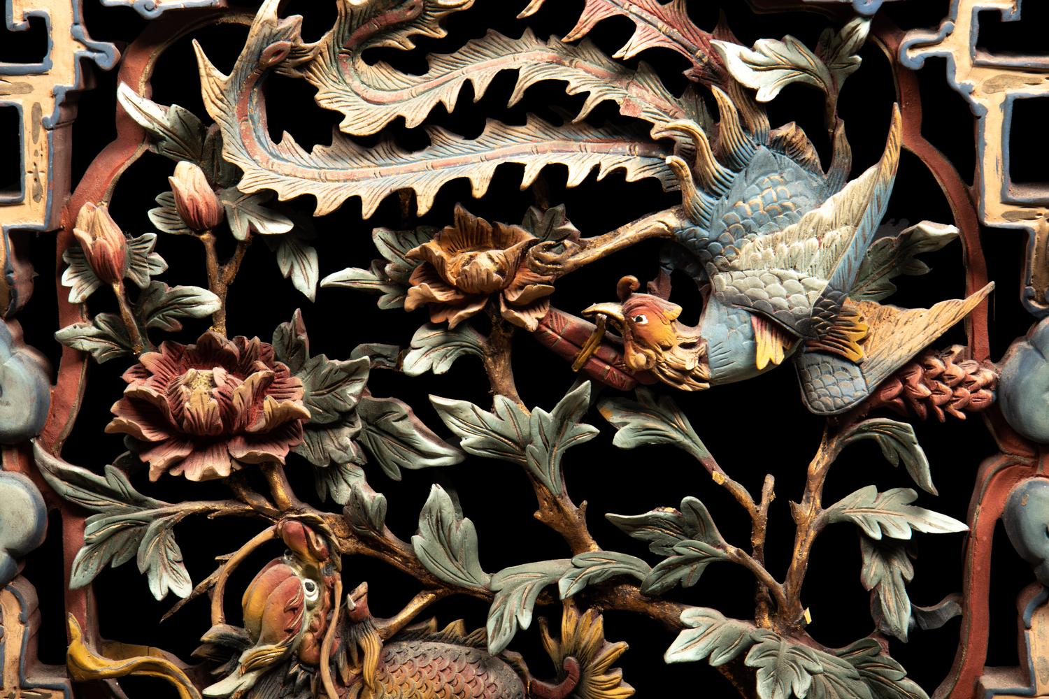 Three Chinese Carved Wood Panels