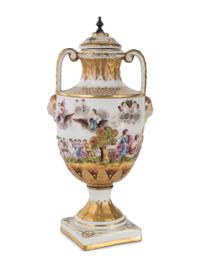 A Capodimonte Painted and Parcel-Gilt Porcelain Covered Urn