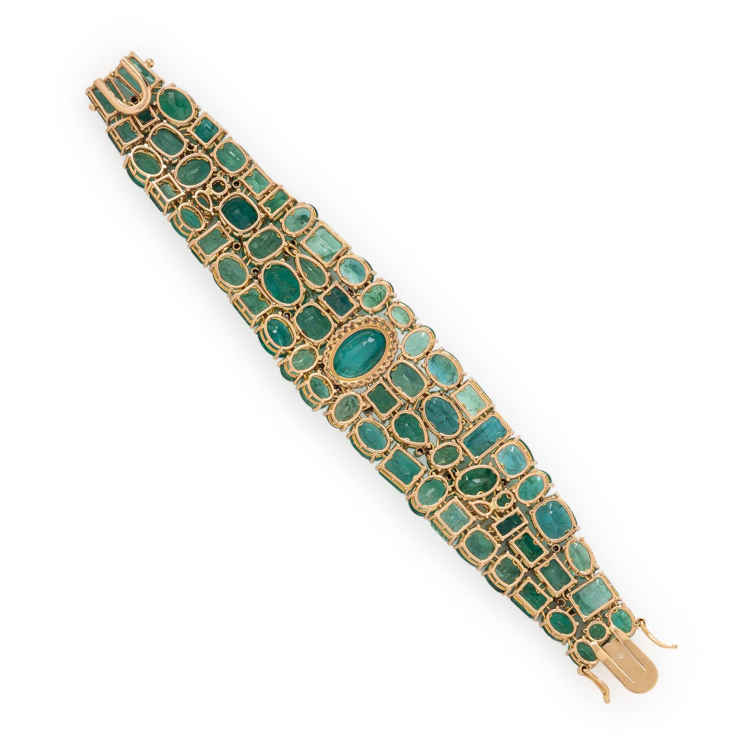Emerald, Diamond, and Yellow Gold Bracelet