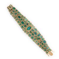 Emerald, Diamond, and Yellow Gold Bracelet
