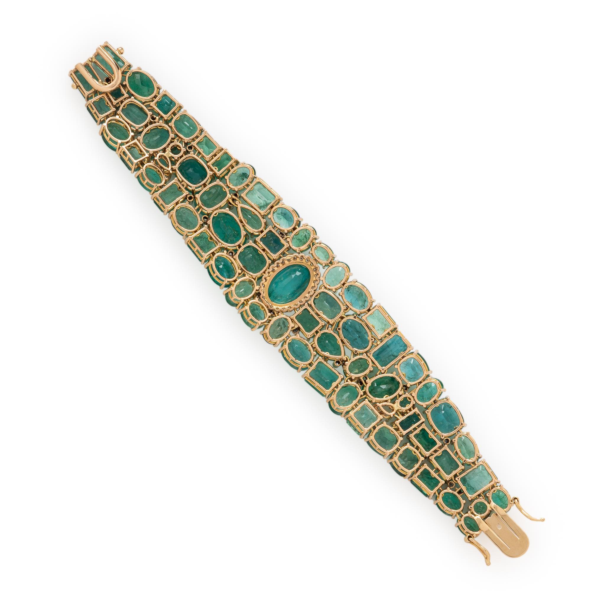 Emerald, Diamond, and Yellow Gold Bracelet