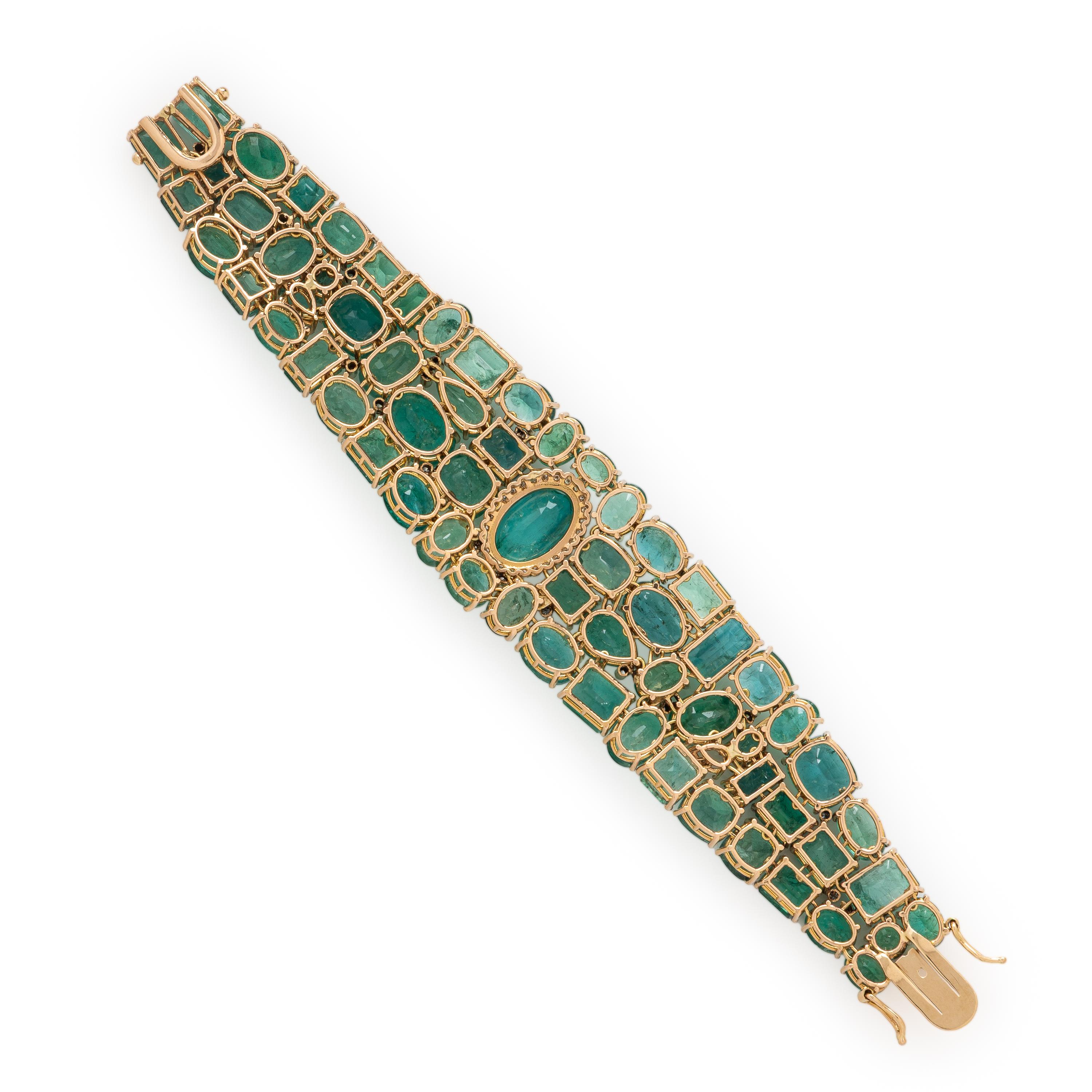 Emerald, Diamond, and Yellow Gold Bracelet