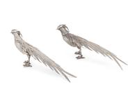 A Pair of Spanish Silver Pheasant Table Ornaments