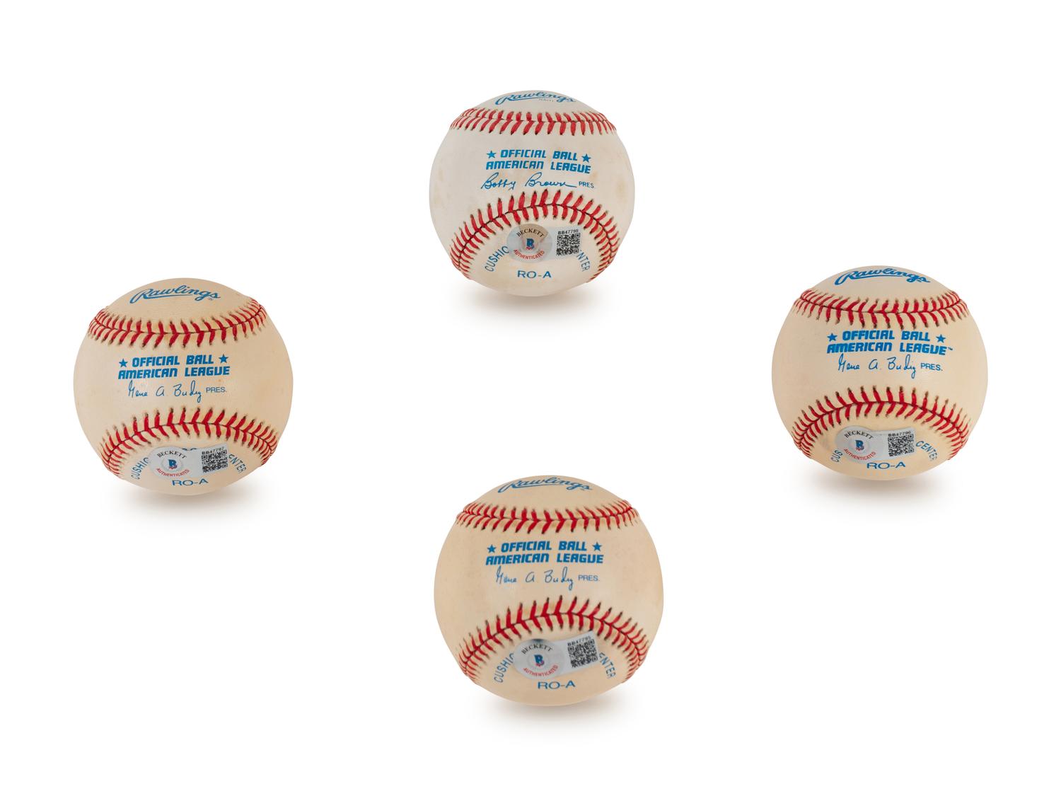 A Group of Four Bob Feller and Allie Reynolds Signed Autograph Baseballs (BAS Beckett Authentication Services Certified),
