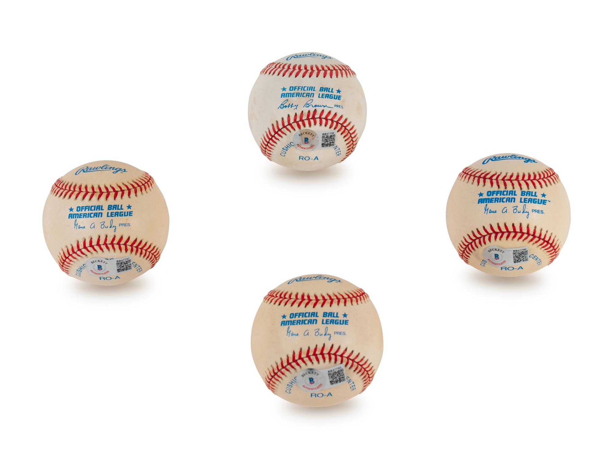 A Group of Four Bob Feller and Allie Reynolds Signed Autograph Baseballs (BAS Beckett Authentication Services Certified),