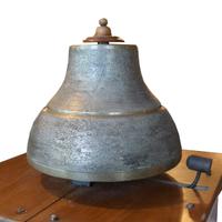 A Bronze Time Clock Bell on Wood Base 11.5" W x 11.5" D x 18" H — Italy