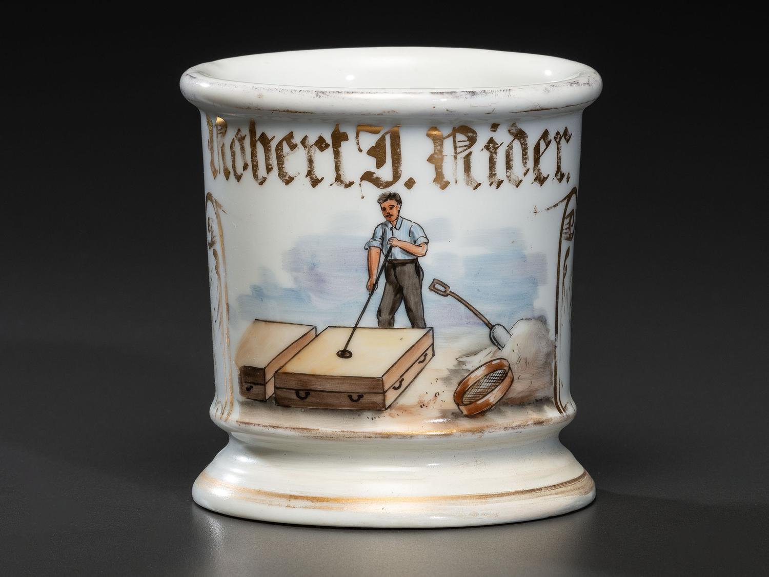 A Foundry Worker's Porcelain Occupational Shaving Mug