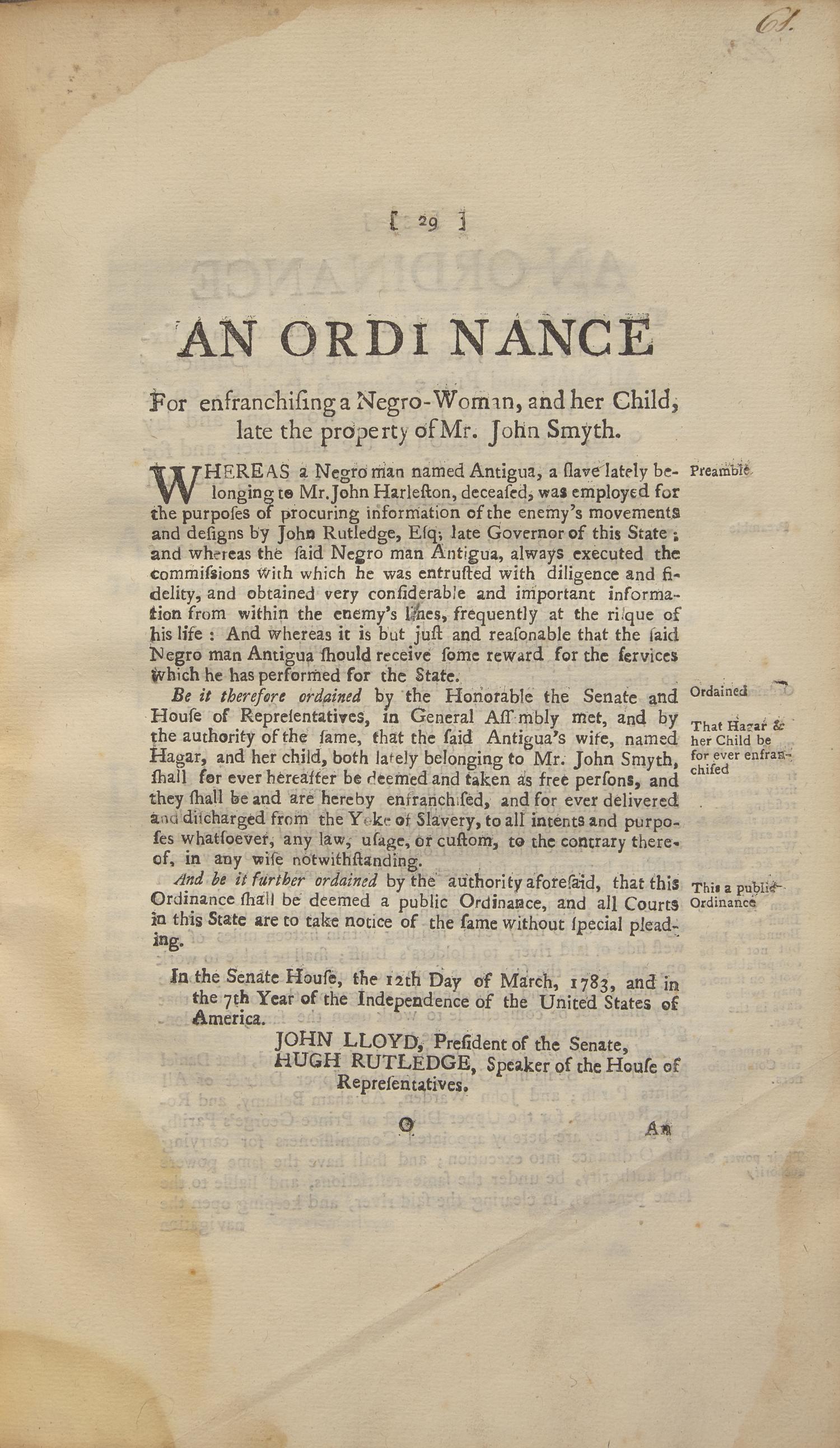 [American Law] Group of 4 Volumes of Southern State Session Laws, including an Ordinance Freeing the Family of an Enslaved Black Patriot Spy