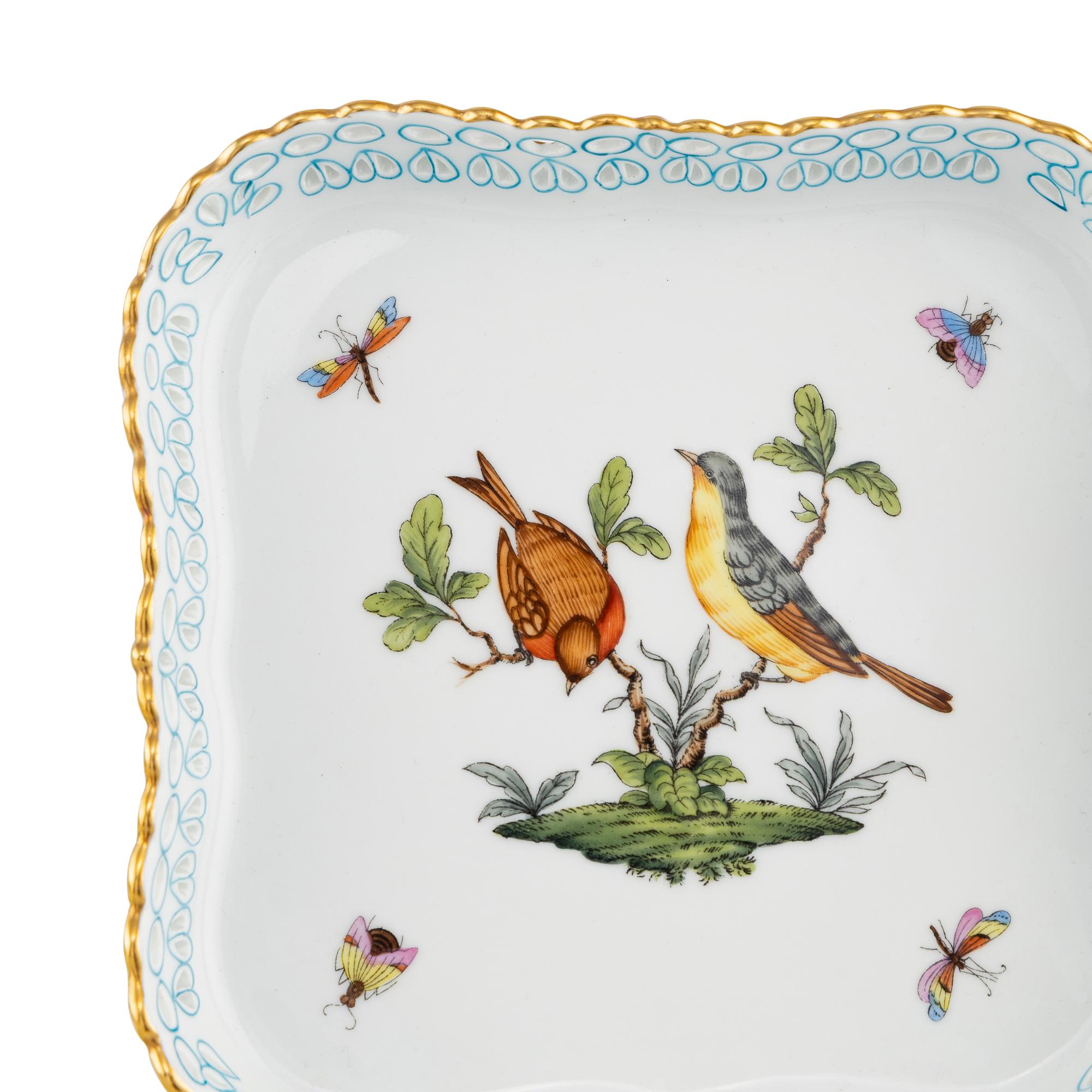 A Group of Nine Herend Rothschild Bird Porcelain Table Articles