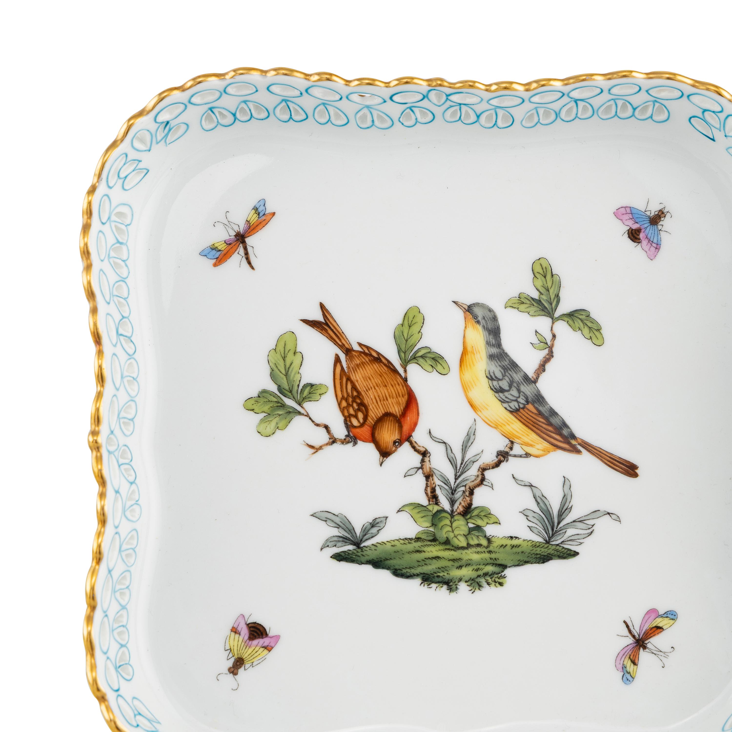 A Group of Nine Herend Rothschild Bird Porcelain Table Articles