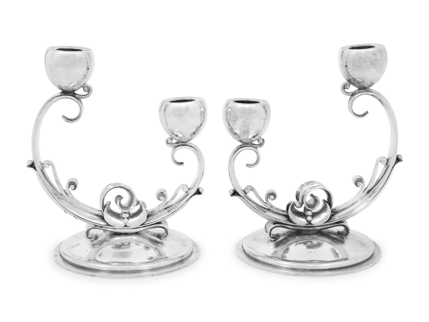 A Pair of Danish Silver Two-Light Candlesticks