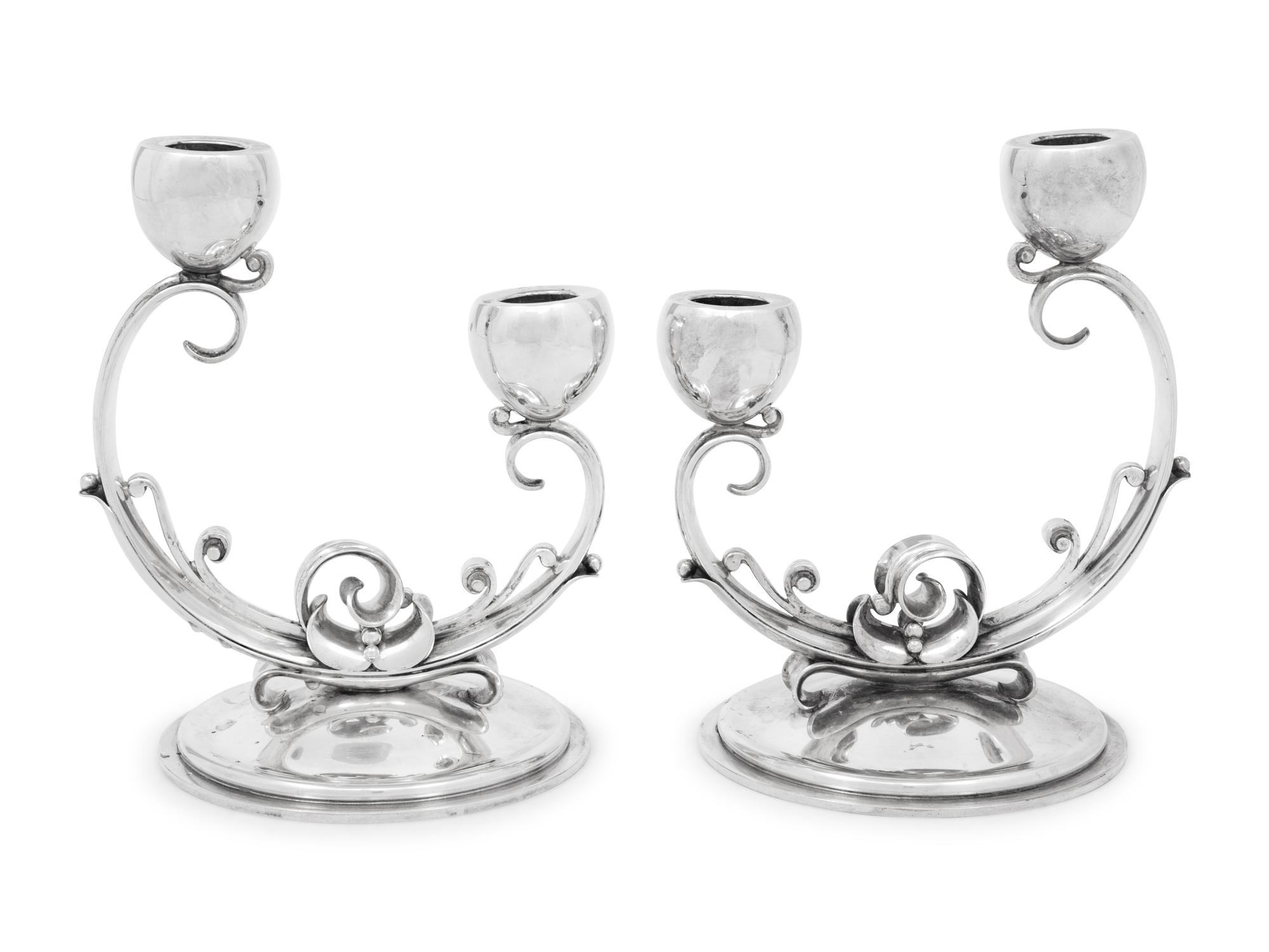 A Pair of Danish Silver Two-Light Candlesticks