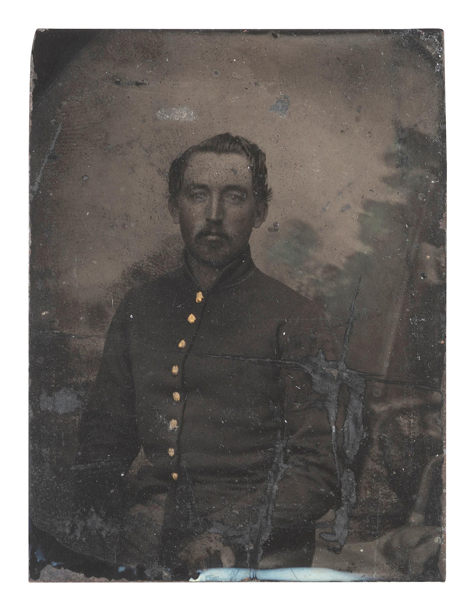 [CIVIL WAR]. Civil War tintype of Private Isaac P. Griffith, Company A, 3rd Iowa Infantry.