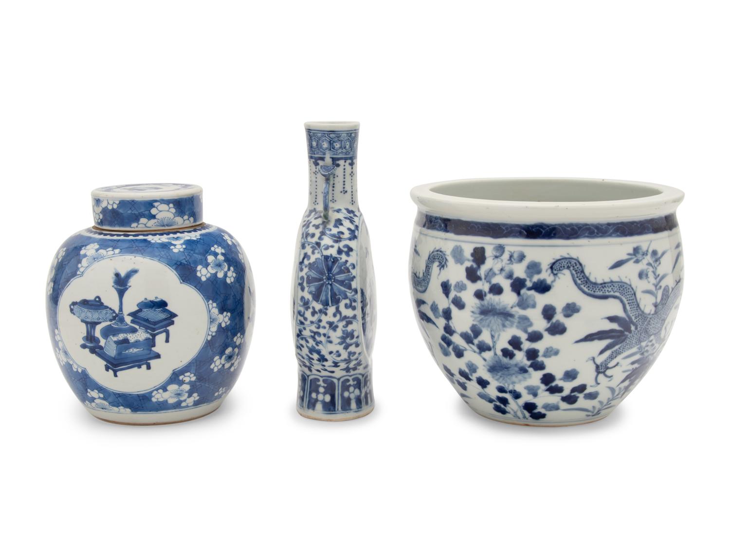 Three Chinese Blue and White Porcelain Wares