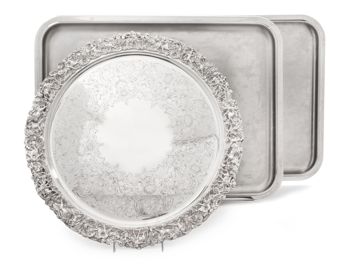 A Group of Three Serving Trays Aluminum tray 24 1/2 x 18 1/2 inches.
