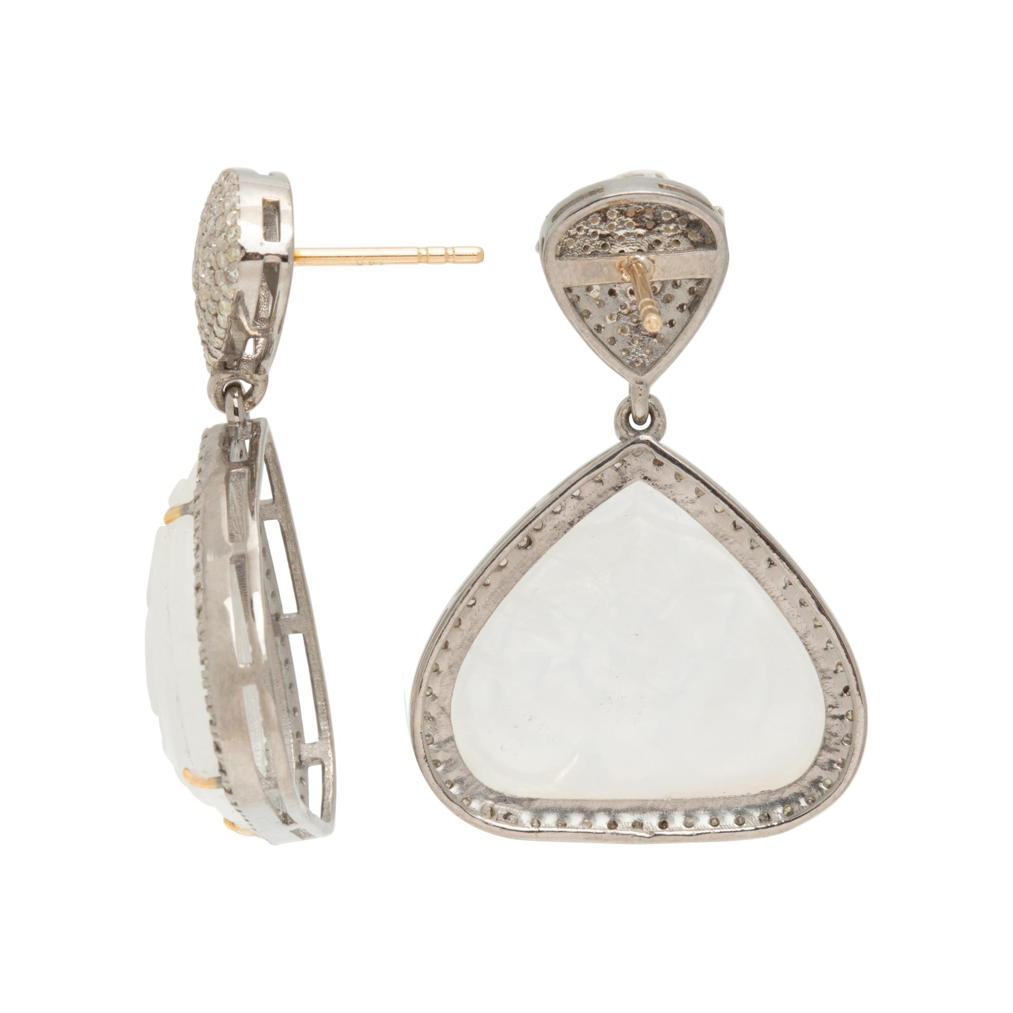 MOONSTONE AND DIAMOND EARRINGS