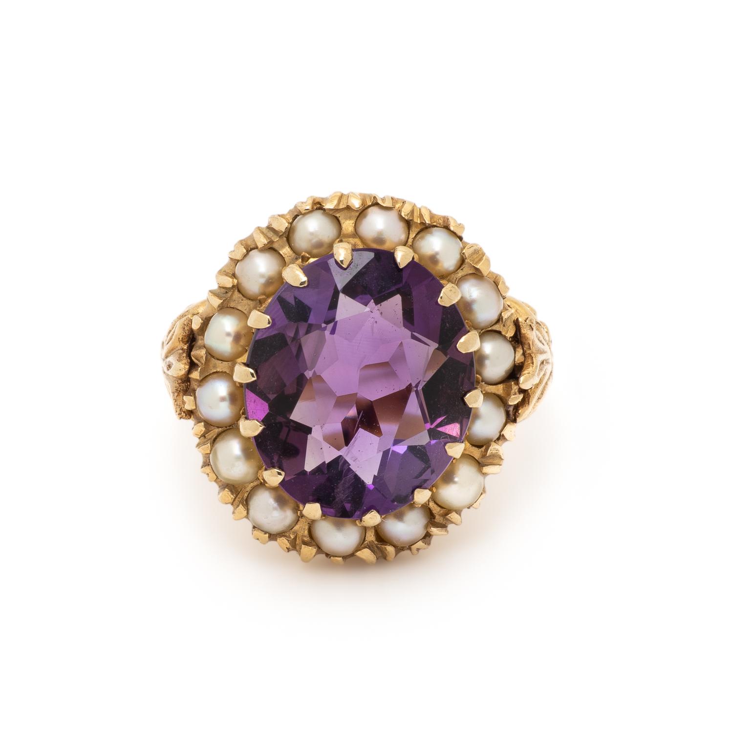 AMETHYST AND SEED PEARL RING